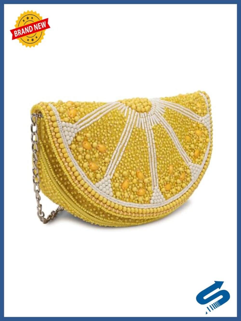 Hand-Beaded Lemon Slice Clutch with Chain Strap Evening Bag